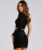 With fun and flirty details, Greek Chic Flocked Velvet Crop Top shows off your unique style for a trendy outfit for the summer season!