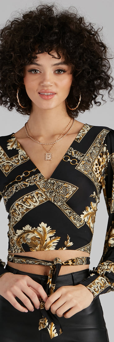 With fun and flirty details, Royal Wraps Scroll Cheetah Print Top shows off your unique style for a trendy outfit for the summer season!