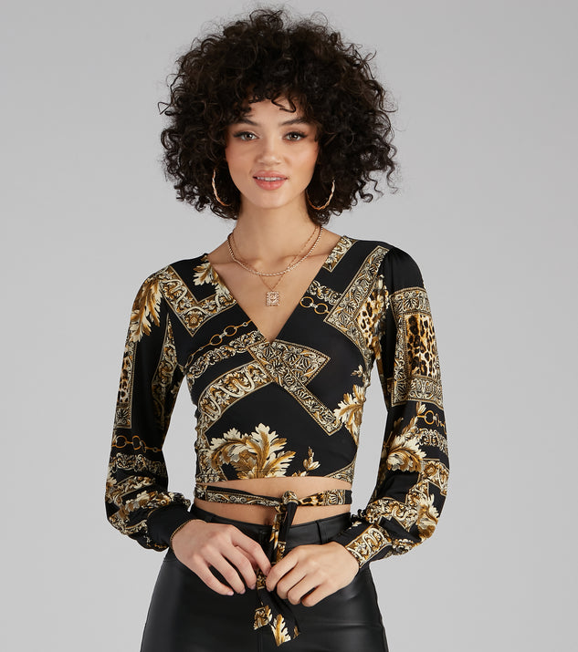With fun and flirty details, Royal Wraps Scroll Cheetah Print Top shows off your unique style for a trendy outfit for the summer season!