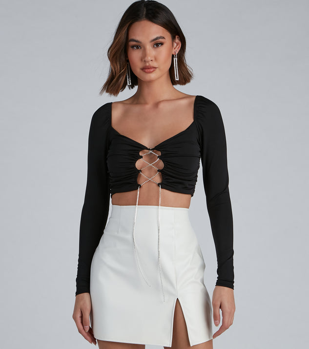 Rise And Stun Lace-Up Crop Top creates the perfect New Year’s Eve Outfit or new years dress with stylish details in the latest trends to ring in 2023!