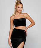 Luxe Night Out Velvet Crop Top creates an effortless summer outfit with stylish details in the newest 2023 trends!