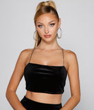 With fun and flirty details, Luxe Night Out Velvet Crop Top shows off your unique style for a trendy outfit for the summer season!