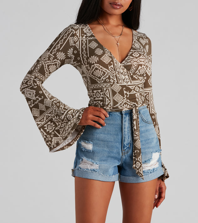 Boho bell sleeve tops top