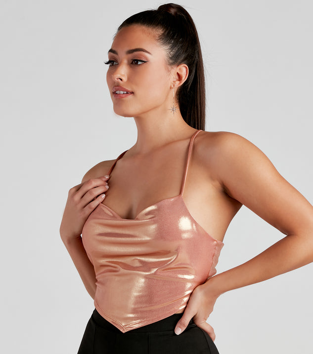 Let Me Shine Cowl Tie-Back Top is a trendy pick to create 2023 festival outfits, festival dresses, outfits for concerts or raves, and complete your best party outfits!
