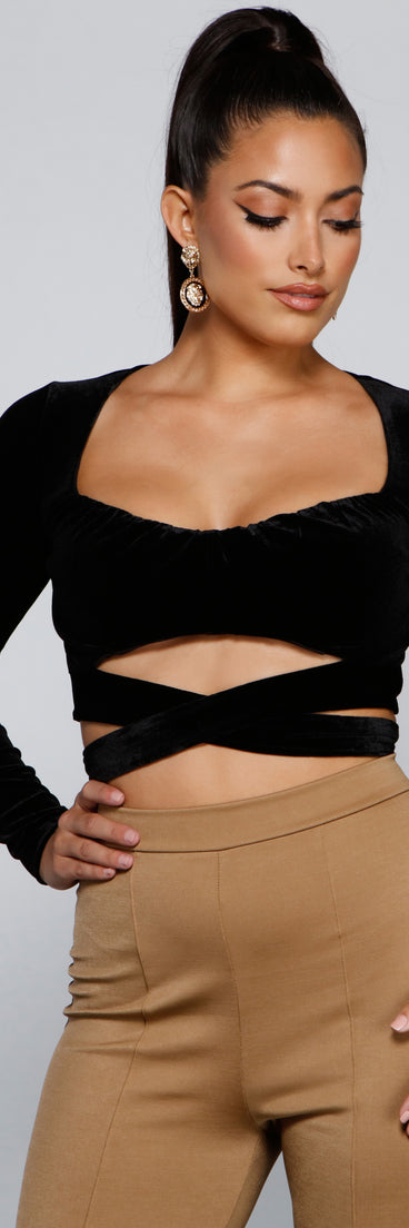 Dress up in A Trendy Look Velvet Crop Top as your going-out dress for holiday parties, an outfit for NYE, party dress for a girls’ night out, or a going-out outfit for any seasonal event!