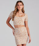With fun and flirty details, Ditsy Blooms Lace-Up Crop Top shows off your unique style for a trendy outfit for the summer season!