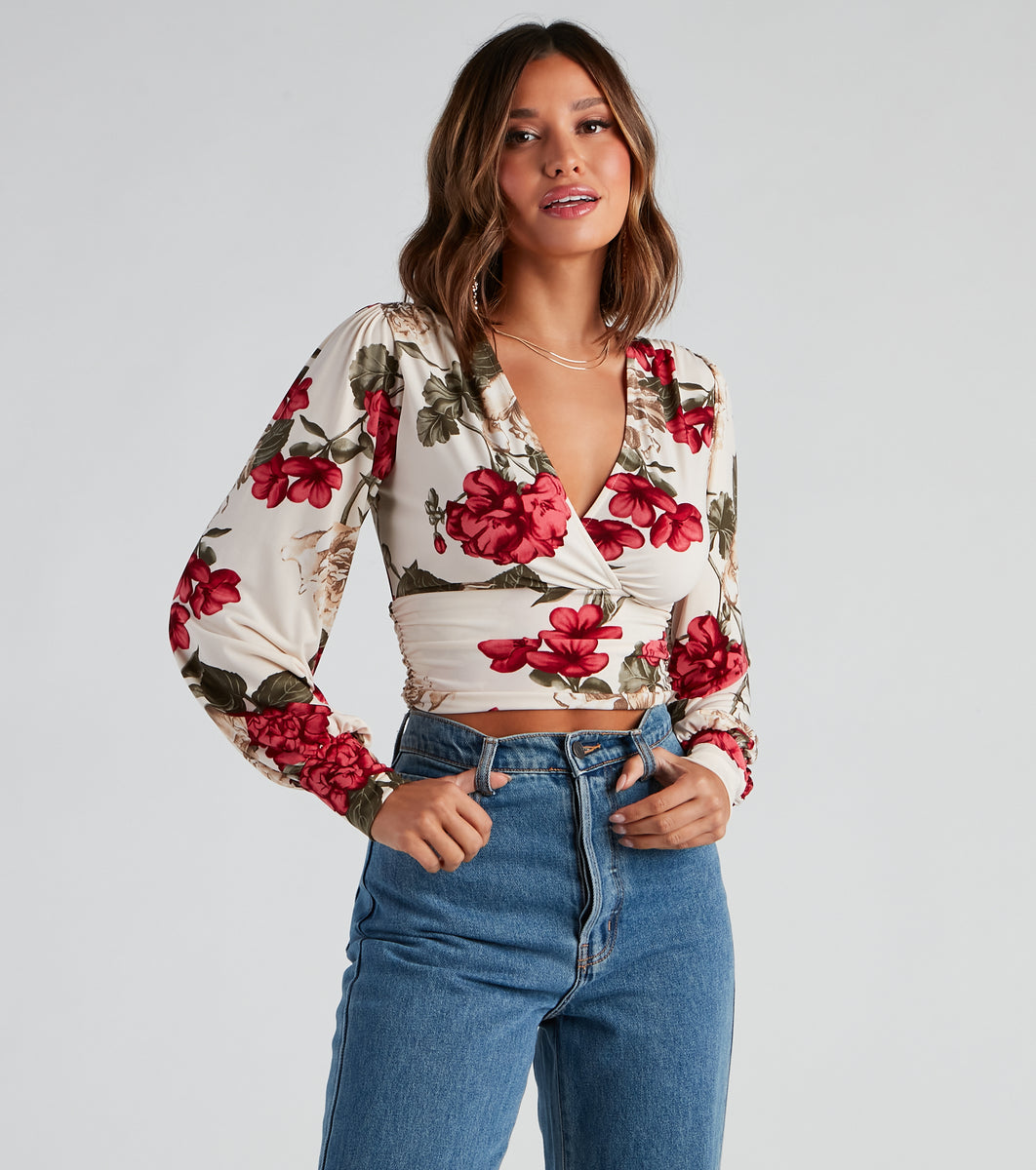 Fall Blooms Floral Surplice Top