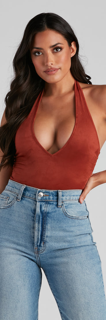 Take The Plunge Faux Suede Bodysuit is a trendy pick to create 2023 festival outfits, festival dresses, outfits for concerts or raves, and complete your best party outfits!