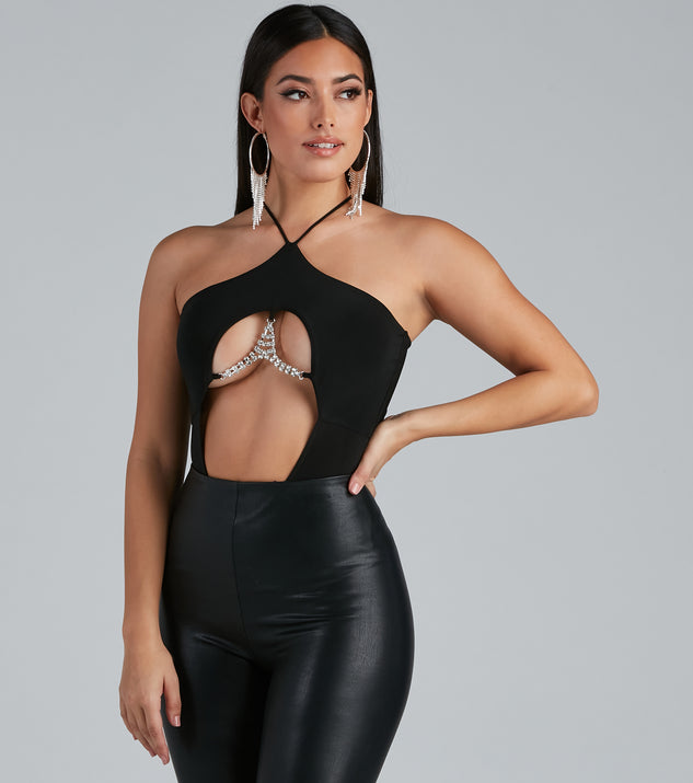 Firecracker Rhinestone Cutout Bodysuit is a trendy pick to create 2023 festival outfits, festival dresses, outfits for concerts or raves, and complete your best party outfits!