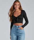The trendy Love You Knot Tie-Front Crop Top is the perfect pick to create a holiday outfit, new years attire, cocktail outfit, or party look for any seasonal event!