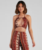 Desert Dreamer Halter Crop Top is a trendy pick to create 2023 festival outfits, festival dresses, outfits for concerts or raves, and complete your best party outfits!