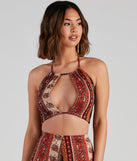 Desert Dreamer Halter Crop Top is a trendy pick to create 2023 festival outfits, festival dresses, outfits for concerts or raves, and complete your best party outfits!
