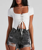 With fun and flirty details, Drawn In Ribbed Crop Top shows off your unique style for a trendy outfit for the summer season!