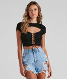 Rule Breaker Lace Up Crop Top is a trendy pick to create 2023 festival outfits, festival dresses, outfits for concerts or raves, and complete your best party outfits!