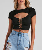 With fun and flirty details, Rule Breaker Lace Up Crop Top shows off your unique style for a trendy outfit for the summer season!