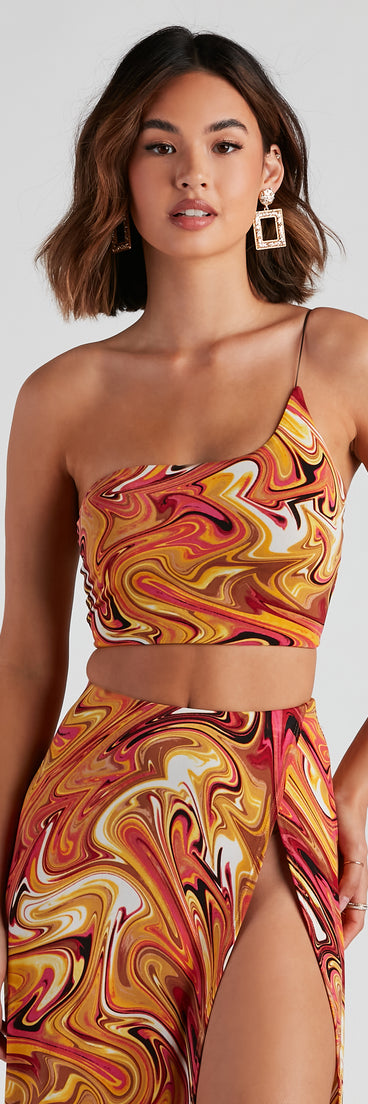 With fun and flirty details, Retro Swirls One Shoulder Top shows off your unique style for a trendy outfit for the summer season!