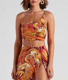 With fun and flirty details, Retro Swirls One Shoulder Top shows off your unique style for a trendy outfit for the summer season!