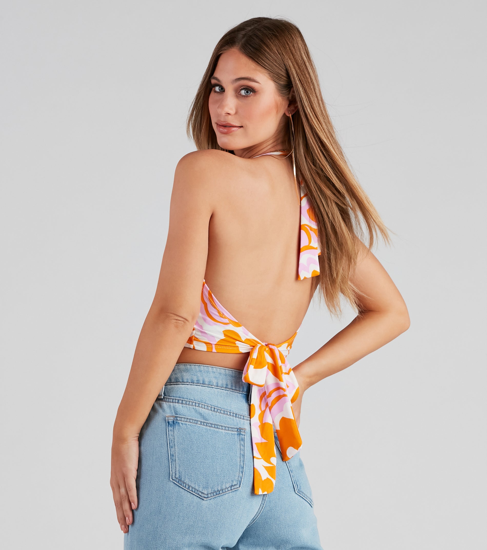 Retro Fab Floral Halter Crop Top | Windsor