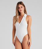 With fun and flirty details, Kinda Preppy Sleeveless Rib-Knit Bodysuit shows off your unique style for a trendy outfit for the summer season!