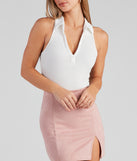 With fun and flirty details, Kinda Preppy Sleeveless Rib-Knit Bodysuit shows off your unique style for a trendy outfit for the summer season!