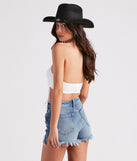 Modern Boho Halter Fringe Crop Top is a trendy pick to create 2023 concert outfits, festival dresses, outfits for raves, or to complete your best party outfits or clubwear!