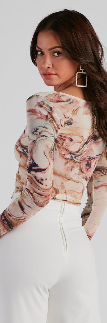 With fun and flirty details, Dress Code Mesh Marble Crop Top shows off your unique style for a trendy outfit for the summer season!