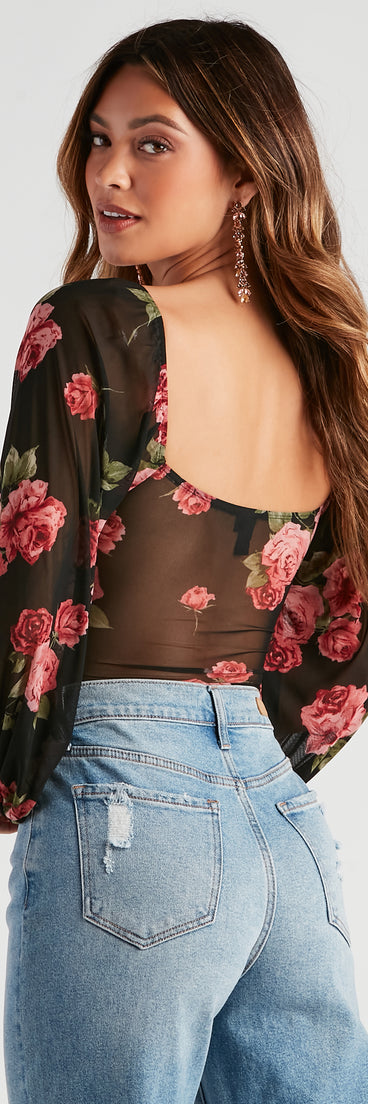 With fun and flirty details, Budding Romance Floral Mesh Bodysuit shows off your unique style for a trendy outfit for the summer season!