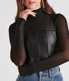 With fun and flirty details, Total Grunge Faux Leather Corset Mesh Top shows off your unique style for a trendy outfit for the summer season!