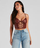 Late Night Faux Leather Lattice Crop Top is a trendy pick to create 2023 festival outfits, festival dresses, outfits for concerts or raves, and complete your best party outfits!