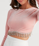 With fun and flirty details, Luxe Rhinestone Trim Crop Top shows off your unique style for a trendy outfit for the summer season!