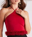 With fun and flirty details, Vibe In Marabou Halter Crop Top shows off your unique style for a trendy outfit for the summer season!