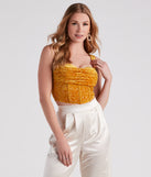 With fun and flirty details, Luxe Trendsetter Velvet Burnout Corset Top shows off your unique style for a trendy outfit for the summer season!
