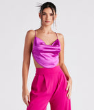 Satin Cowl Neck Strappy Crop Top is a trendy pick to create 2023 festival outfits, festival dresses, outfits for concerts or raves, and complete your best party outfits!