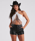 Not That Innocent Halter Wrap Top is a trendy pick to create 2023 concert outfits, festival dresses, outfits for raves, or to complete your best party outfits or clubwear!