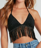 Rodeo Babe Rhinestone Fringe Halter Top is a trendy pick to create 2024 concert outfits, festival dresses, outfits for raves, or to complete your best party outfits or clubwear!