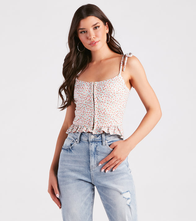 Flirty Summer Style Ditsy Floral Bustier Top is a trendy pick to create 2023 concert outfits, festival dresses, outfits for raves, or to complete your best party outfits or clubwear!