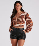 Desert Dreamer Swirl Print Crop Top is a trendy pick to create 2023 concert outfits, festival dresses, outfits for raves, or to complete your best party outfits or clubwear!