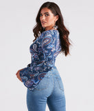 With fun and flirty details, Sunset Audience Paisley Wrap Crop Top shows off your unique style for a trendy outfit for the summer season!
