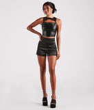 Cut To The Style Faux Leather Crop Top is a trendy pick to create 2023 concert outfits, festival dresses, outfits for raves, or to complete your best party outfits or clubwear!