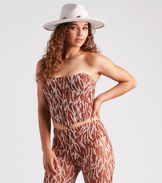 Quick Instinct Zebra Print Mesh Bustier is a trendy pick to create 2023 concert outfits, festival dresses, outfits for raves, or to complete your best party outfits or clubwear!