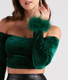 With fun and flirty details, Dreamy In Velvet Marabou Crop Top shows off your unique style for a trendy outfit for the summer season!