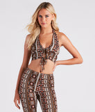 Bohemian Girl Halter Tie Crop Top is a trendy pick to create 2023 concert outfits, festival dresses, outfits for raves, or to complete your best party outfits or clubwear!