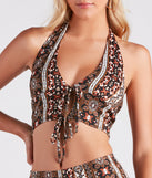 Bohemian Girl Halter Tie Crop Top is a trendy pick to create 2023 concert outfits, festival dresses, outfits for raves, or to complete your best party outfits or clubwear!