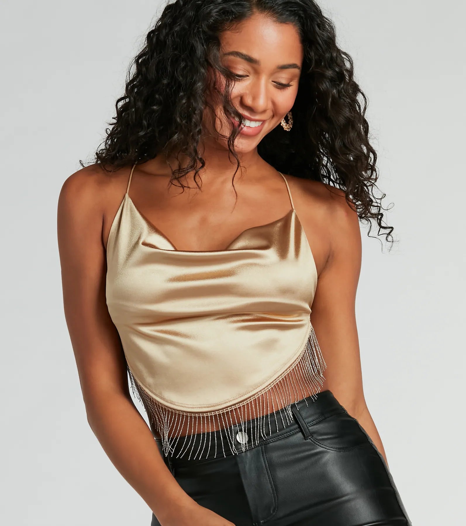 Flawless Allure Fringe Hem Open Back Crop Top | Windsor