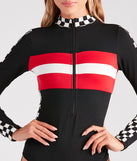 Racer Babe Striped And Checkered Bodysuit