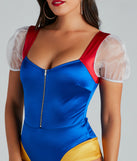 Enchanted Princess Puff Sleeve Satin Bodysuit for a white-as-snow adult princess costume.
