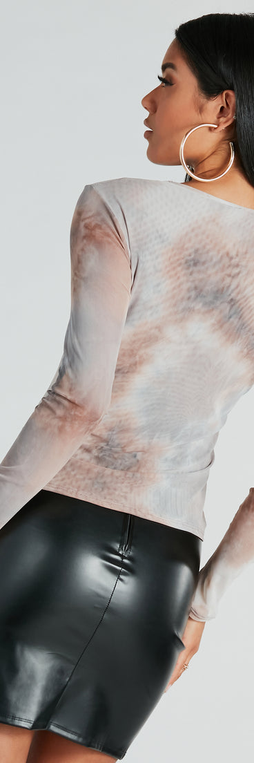 Your outfit will pop with the Chic Neutral Tie-Dye Mesh Long Sleeve Top and with dazzling embellishments and elevated details this is the perfect going-out top to stand out at any event!