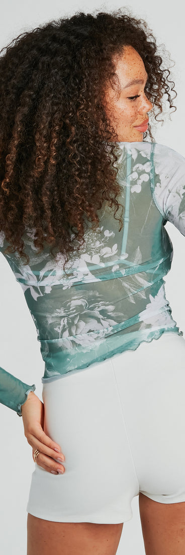 Your outfit will pop with the Fresh In Floral Long Sleeve Mesh Crop Top and with dazzling embellishments and elevated details this is the perfect going-out top to stand out at any event!