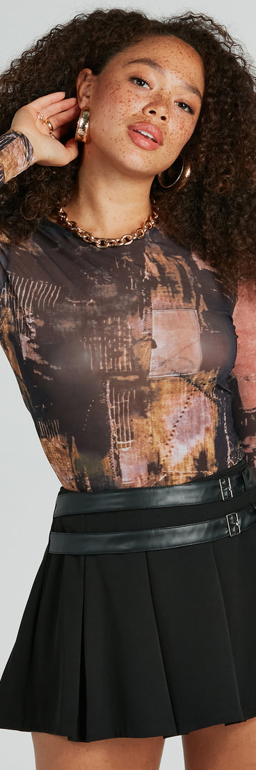 Cool Girl Abstract Print Sheer Mesh Crop Top is a trendy pick to create 2024 concert outfits, festival dresses, outfits for raves, or to complete your best party outfits or clubwear!