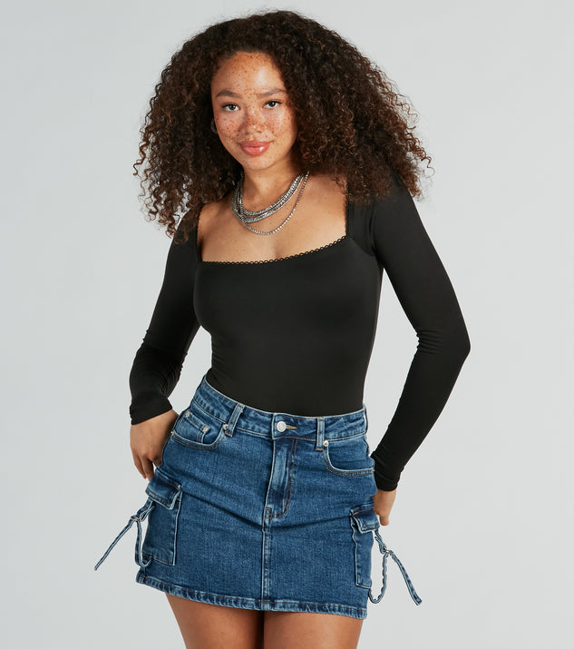 With fun and flirty details, the New Fave Square Neck Long Sleeve Bodysuit shows off your unique style for a trendy outfit for the summer or fall season!